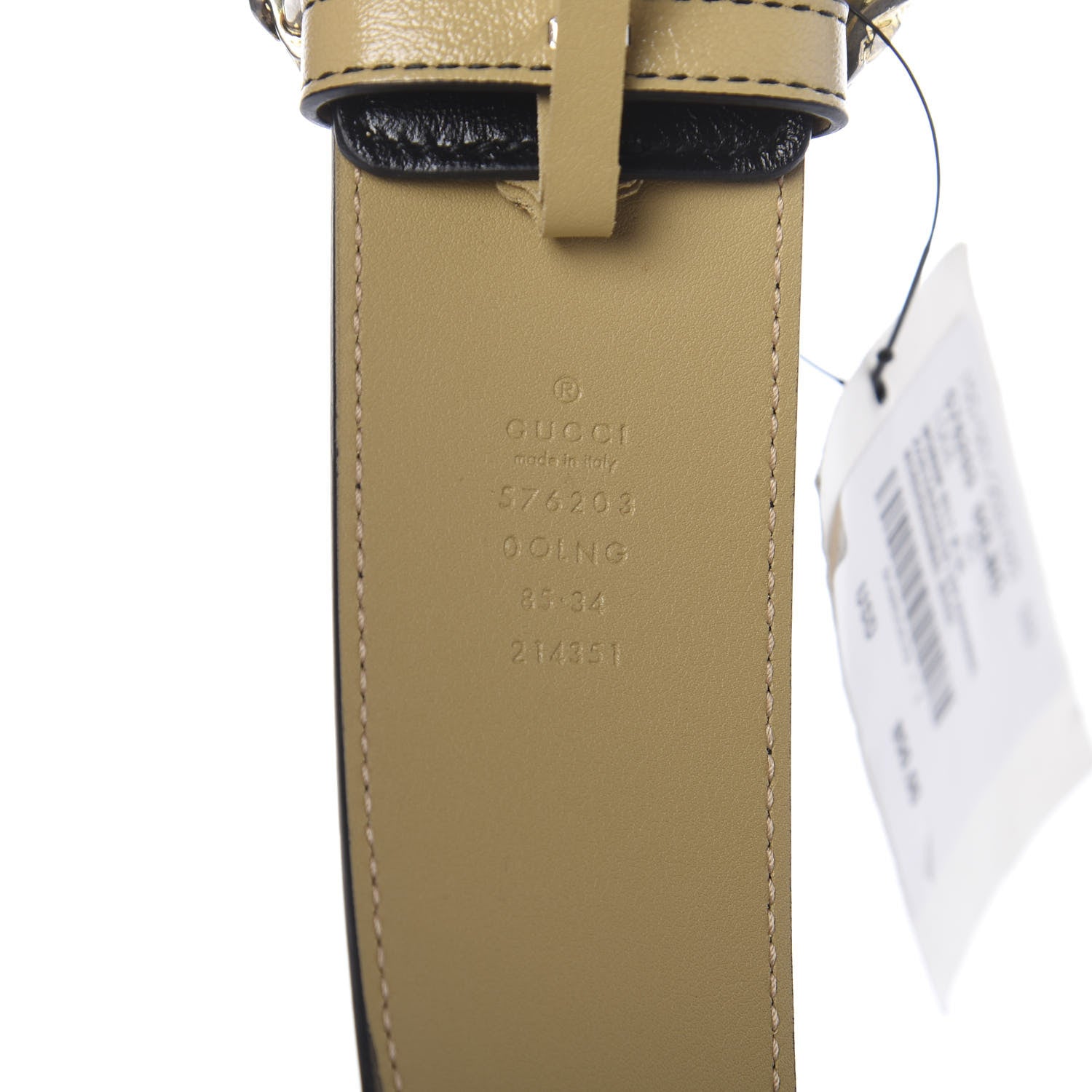 Gucci Calfskin Striped Textured Double G 50mm Belt 85 34 Black Beige 3 of 5