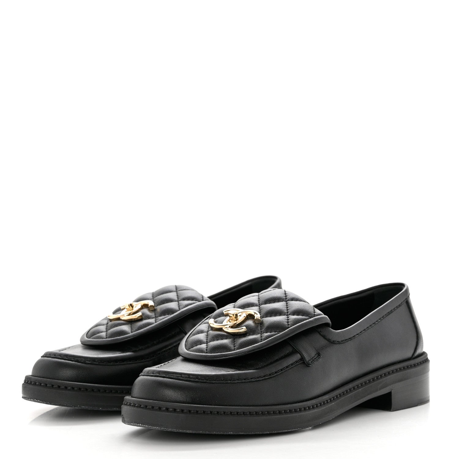 Chanel Lambskin Quilted CC Turnlock Loafers 38 Black 3 of 9