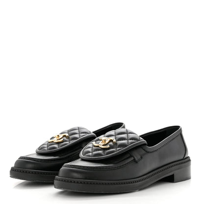 Chanel Lambskin Quilted CC Turnlock Loafers 38 Black 3 of 9