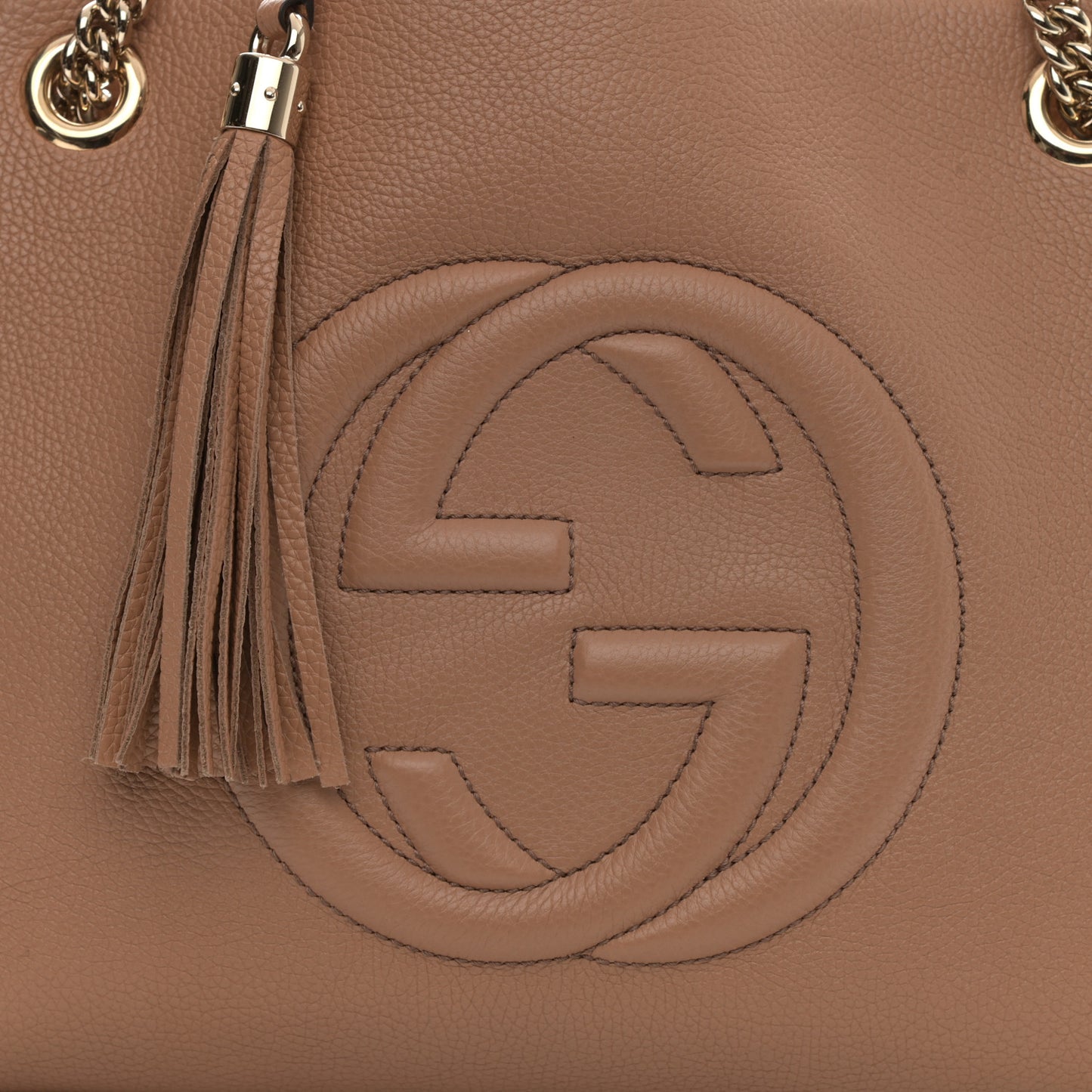 Pebbled Calfskin Medium Soho Chain Shoulder Bag Camelia