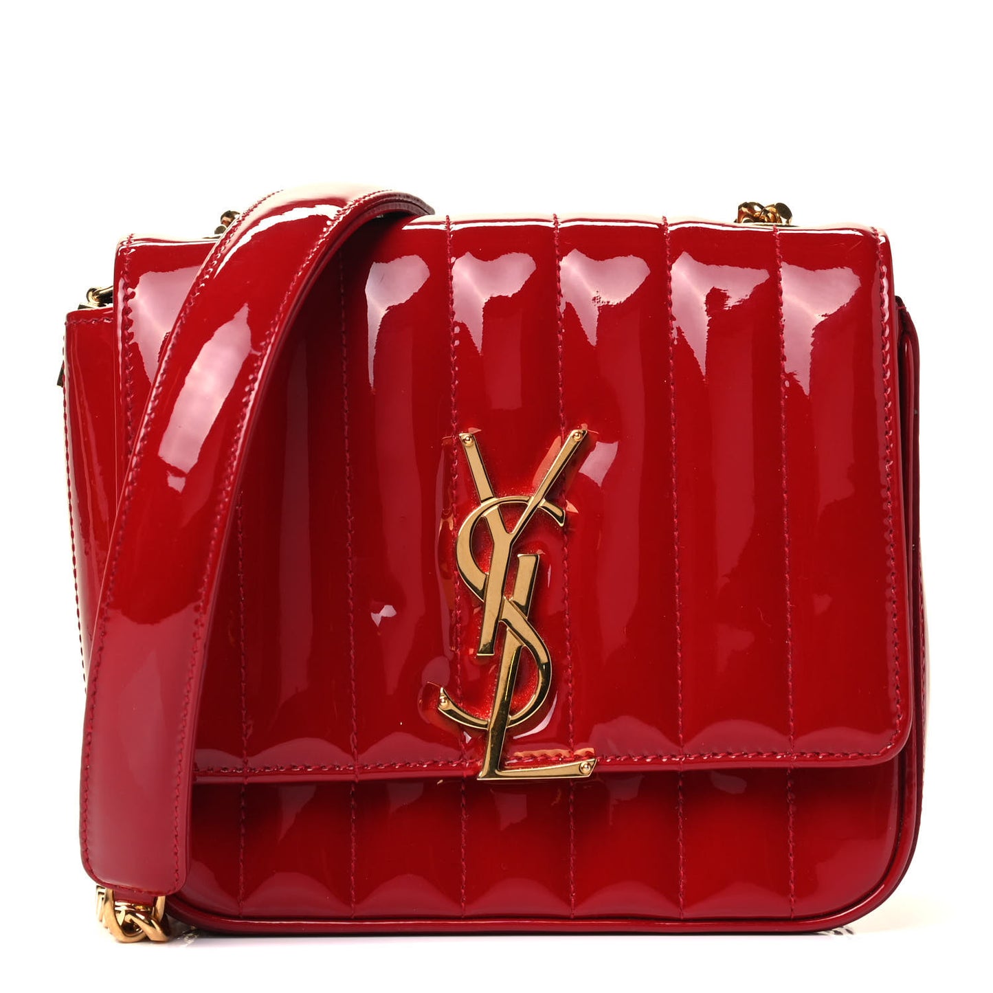 Patent Matelasse Monogram Small Vicky Chain Bag Red