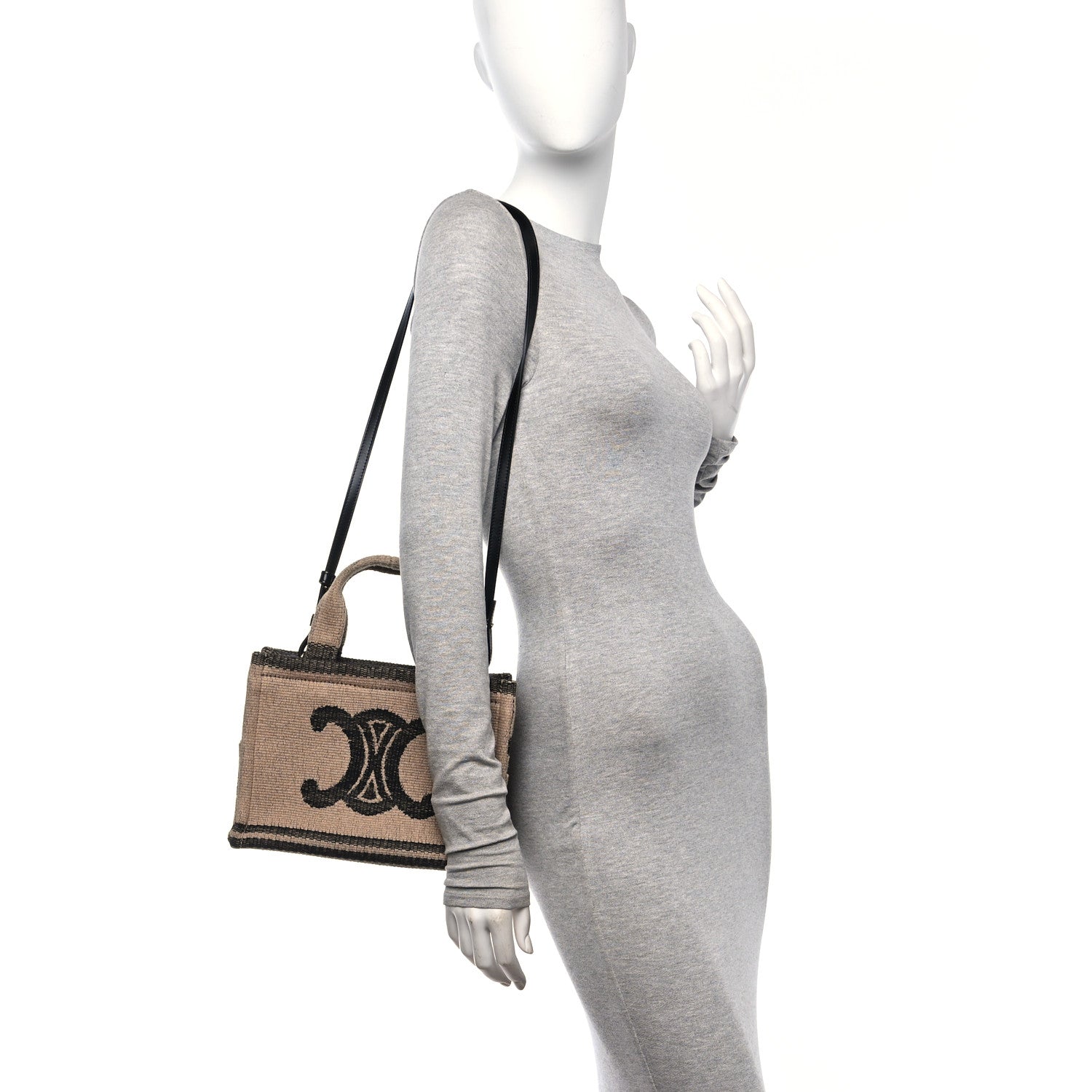 Celine Canvas Calfskin Small Cabas Thais Beige Black 2 of 9