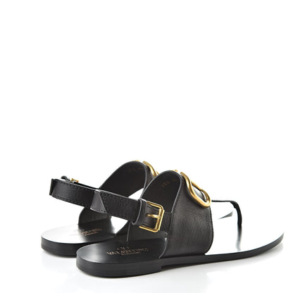 Valentino Garavani Grainy Cowhide Vlogo Slingback Flat Thong Sandals 37.5 Black 4 of 8