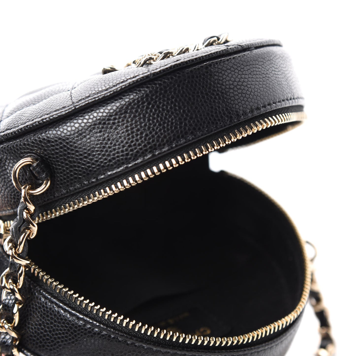 Caviar Quilted French New Wave Round Clutch With Chain Black