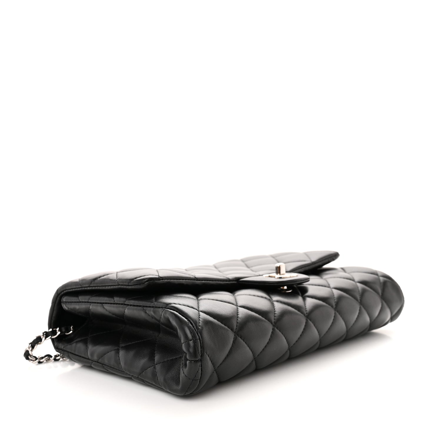 Lambskin Quilted Clutch With Chain Flap Black