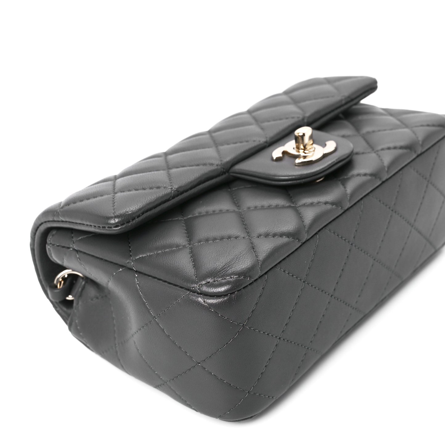 Lambskin Quilted Mini Rectangular Flap Dark Grey