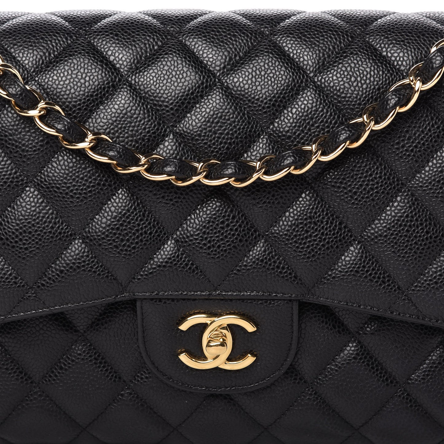Caviar Quilted Jumbo Double Flap Black