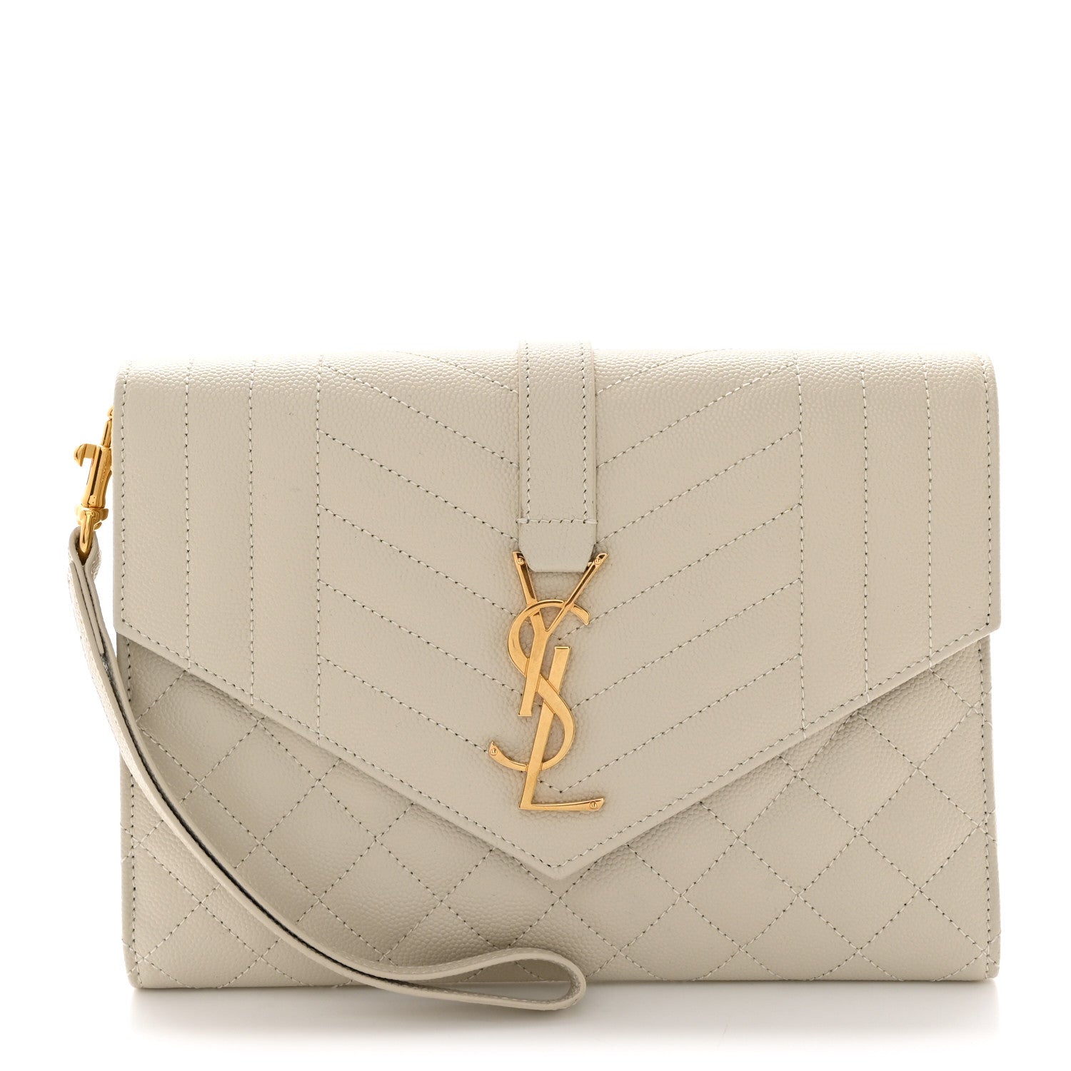 Saint Laurent Grain De Poudre Textured Mixed Matelasse Triquilt Monogram Clutch Blanc Vintage 1 of 7