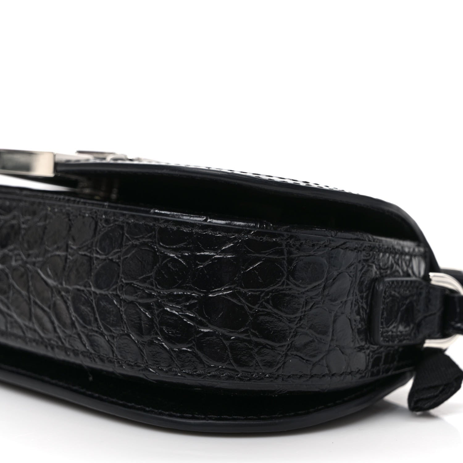 Versace Calfskin Crocodile Embossed Greca Goddess Mini Shoulder Bag Black 8 of 9