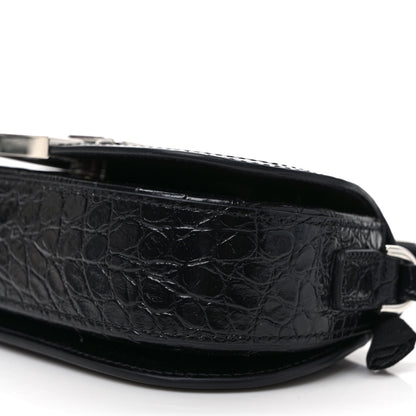 Versace Calfskin Crocodile Embossed Greca Goddess Mini Shoulder Bag Black 8 of 9
