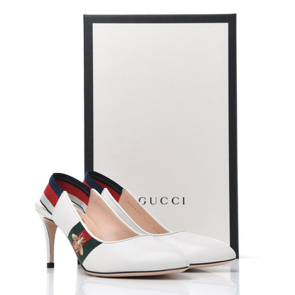 Gucci Malaga Kid Web Sylvie Mid Heel Slingback Pumps 35.5 White 9 of 9