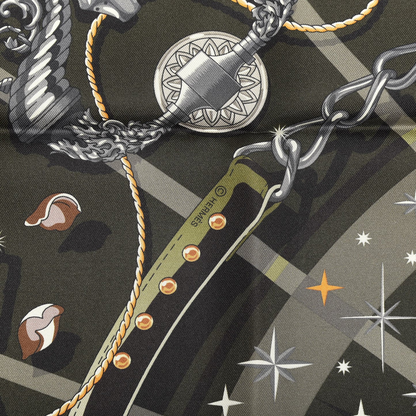 Silk C'est La Fete Scarf 90 Kaki Anthracite Gris
