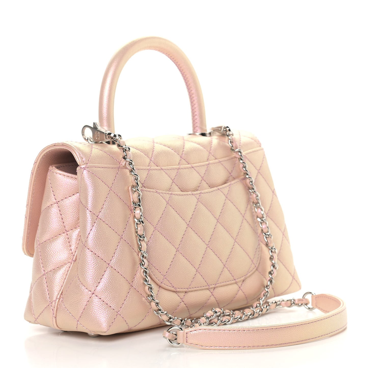 Iridescent Caviar Quilted Mini Coco Handle Flap Pink