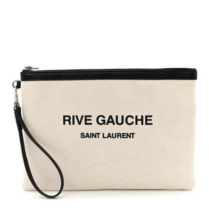 Saint Laurent Linen Canvas Rive Gauche Zipped Pouch Optic White 1 of 7