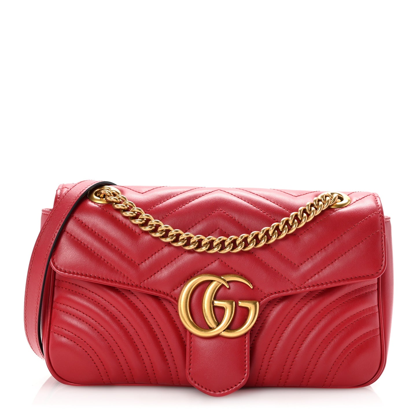 Calfskin Matelasse Small GG Marmont Shoulder Bag Hibiscus Red