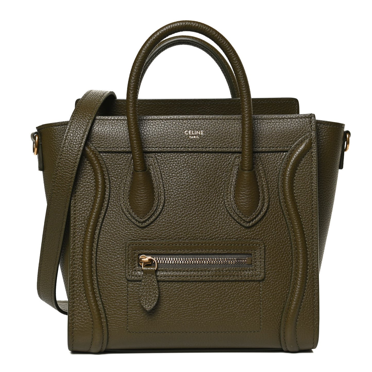 Drummed Calfskin Nano Luggage Dark Olive