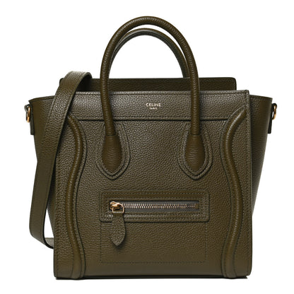 Celine Drummed Calfskin Nano Luggage Dark Olive 1 of 13