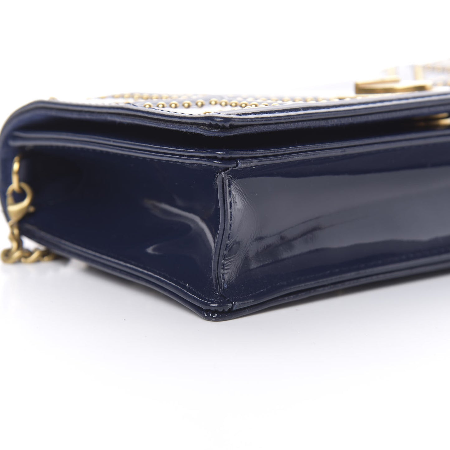 Patent Studded Diorama Top Handle Wallet on Chain Pouch Navy Blue