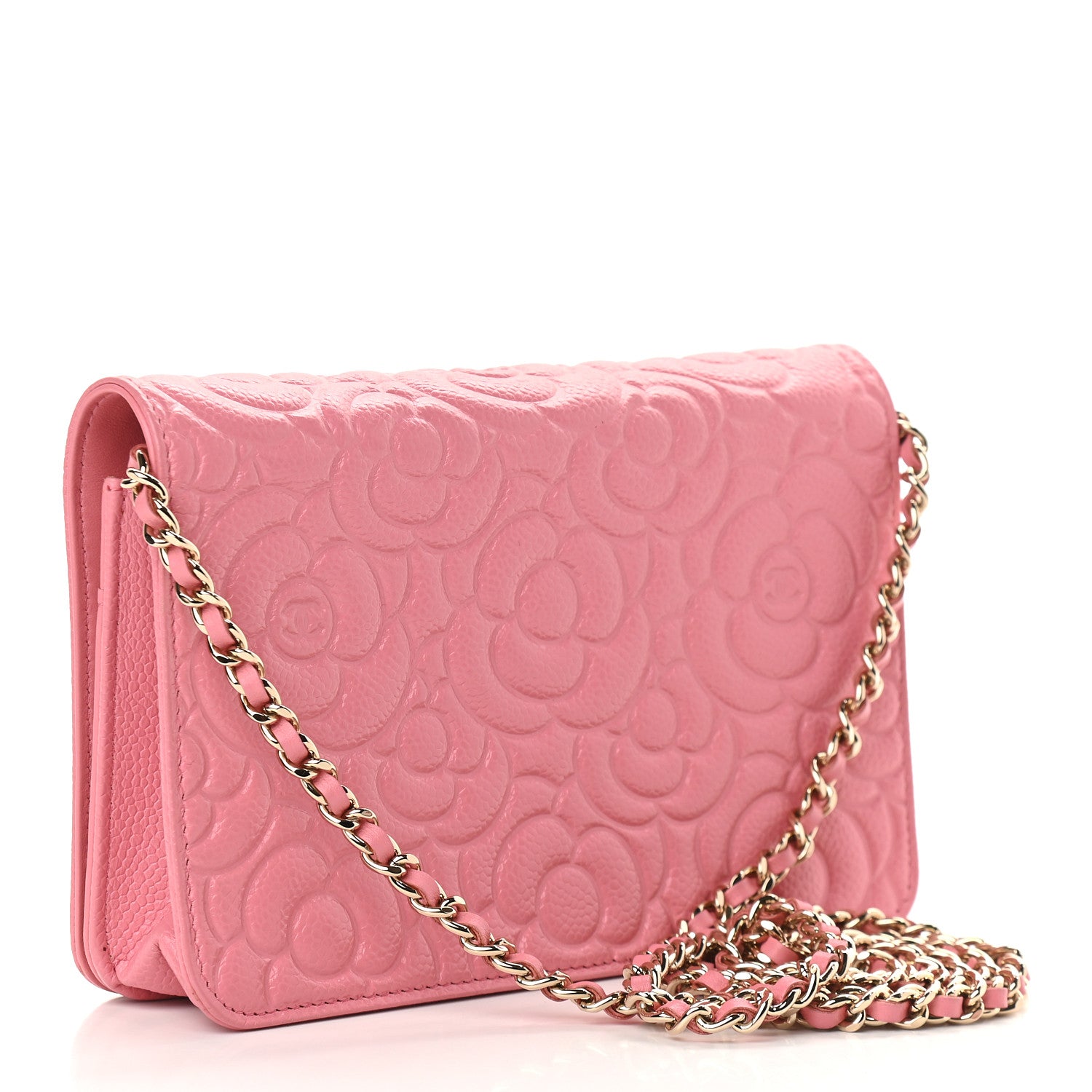 Chanel Caviar Camellia Embossed Wallet On Chain WOC Pink 2 of 9