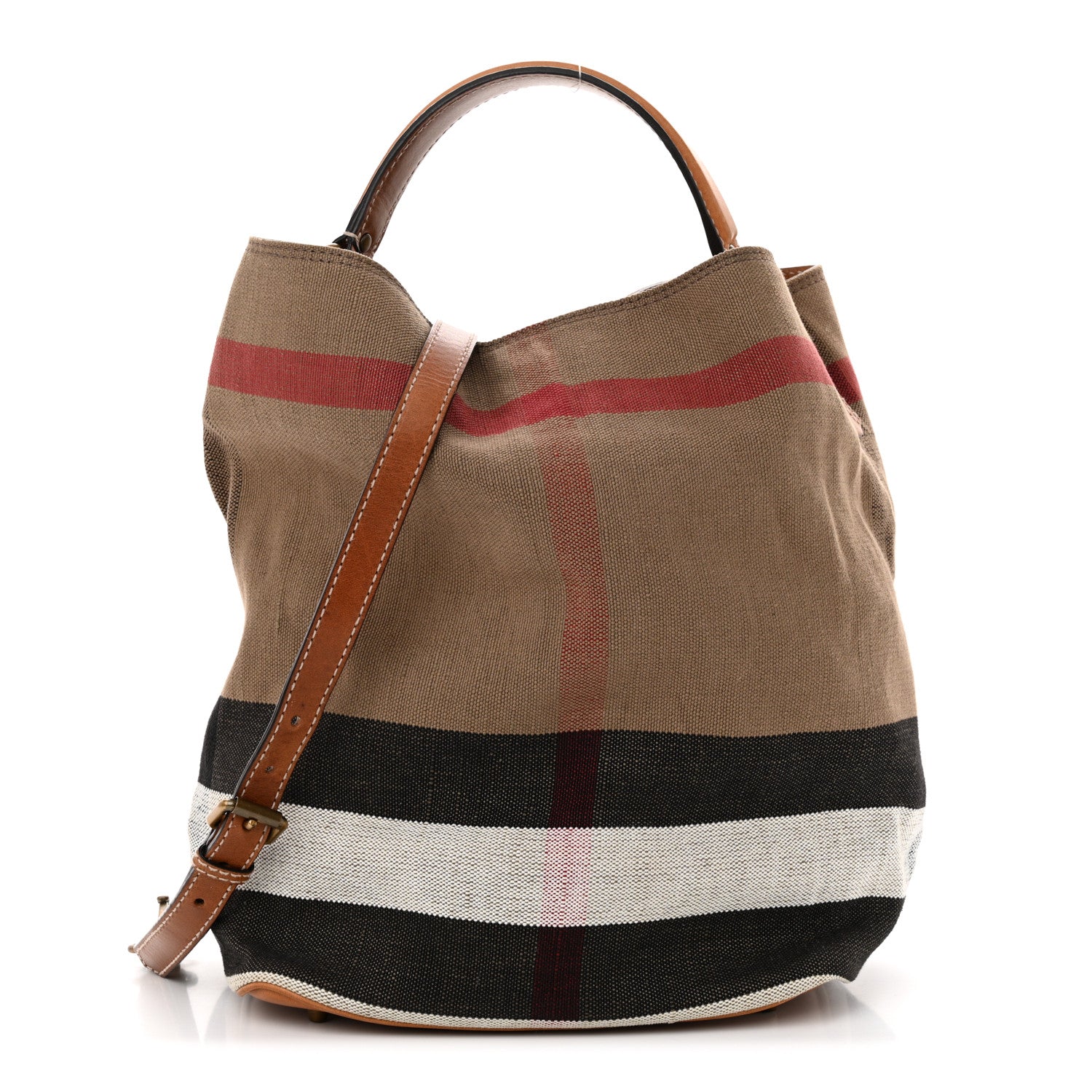 Burberry Canvas Mega Check Medium Ashby Hobo Saddle Brown 1 of 12