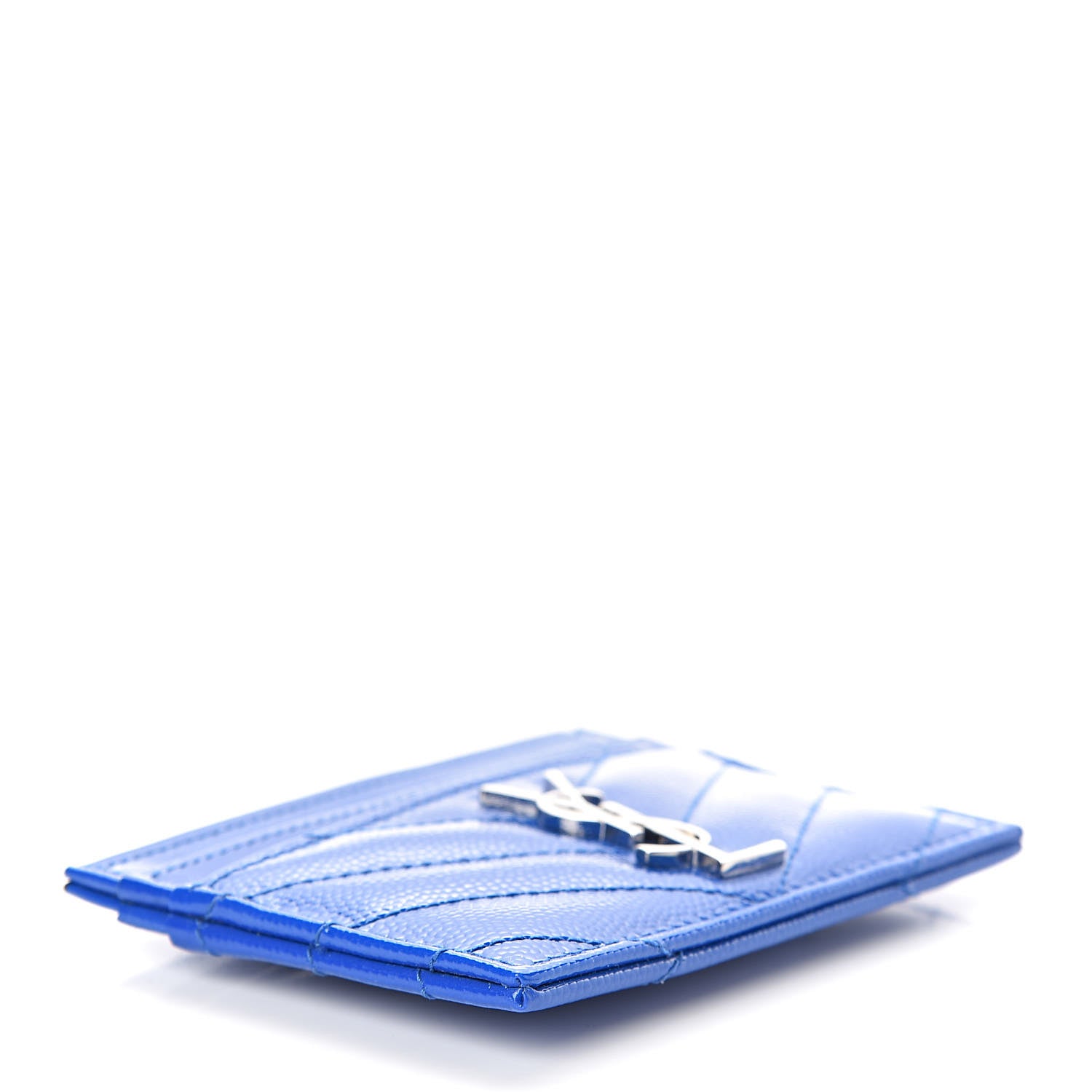 Saint Laurent Patent Grain De Poudre Matelasse Monogram Credit Card Case Blue Majorelle 4 of 8