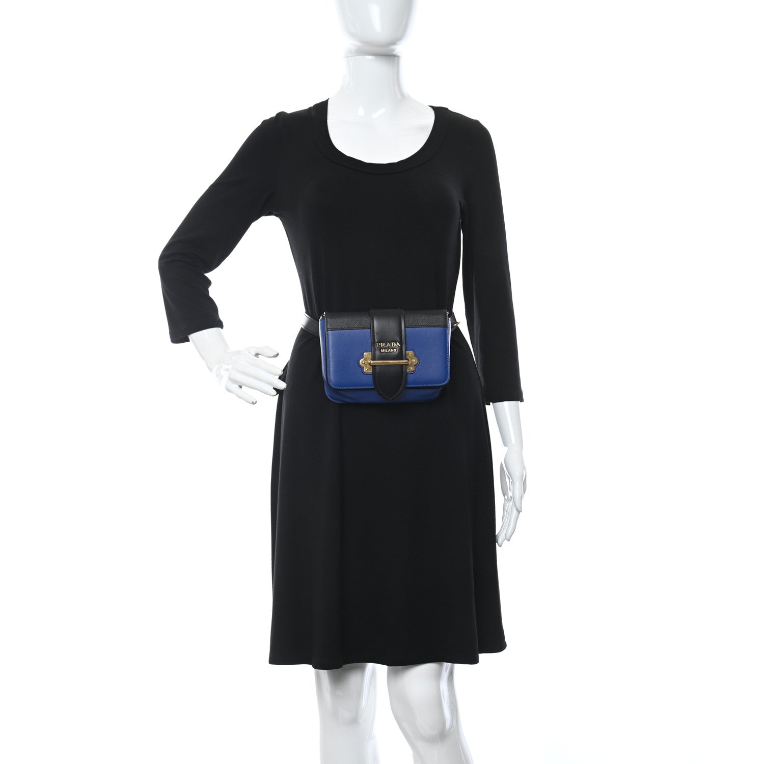 Prada Saffiano City Calf Cahier Belt Bag Black Bluette 2 of 10