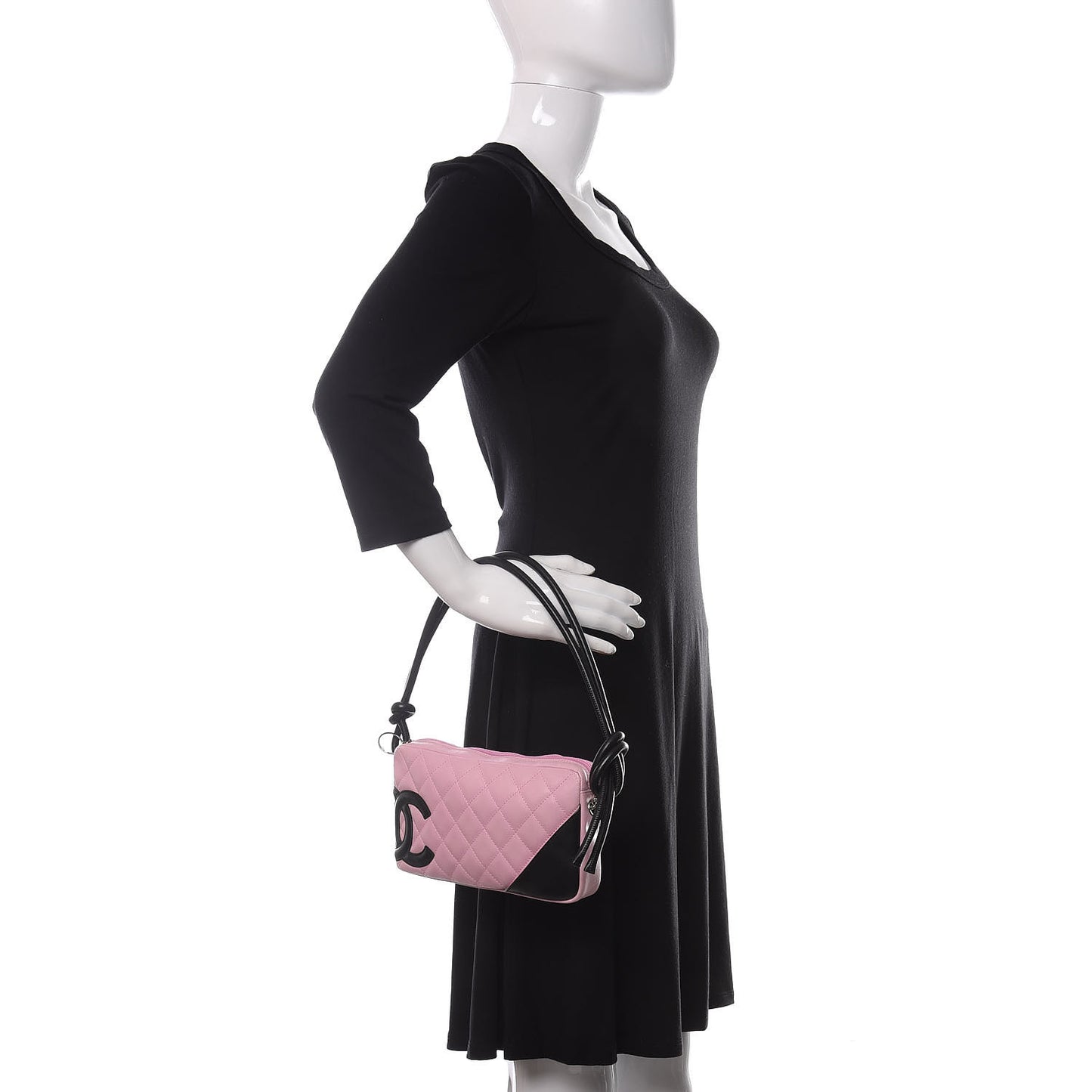 Calfskin Quilted Cambon Pochette Pink Black