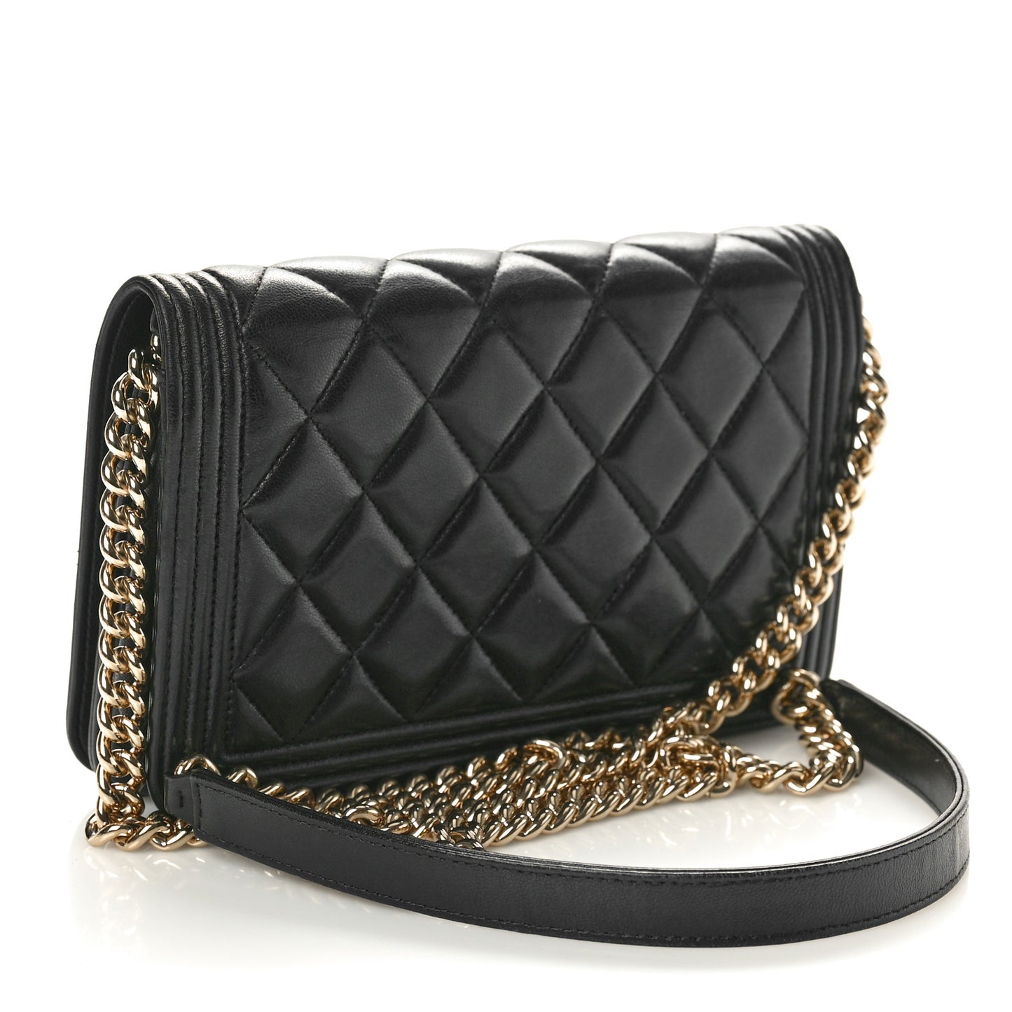 Lambskin Quilted Boy Wallet On Chain WOC Black