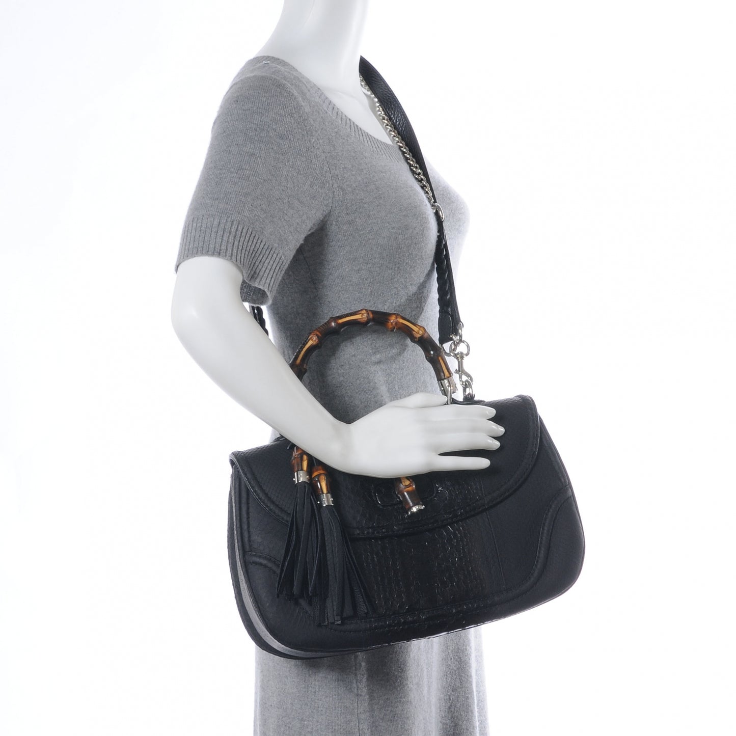 Python New Bamboo Large Top Handle Bag Black