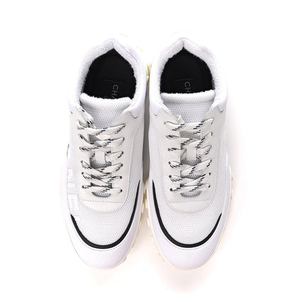Chanel Calfskin Mesh Lycra Womens Logo Sneakers 39.5 White 9 of 10