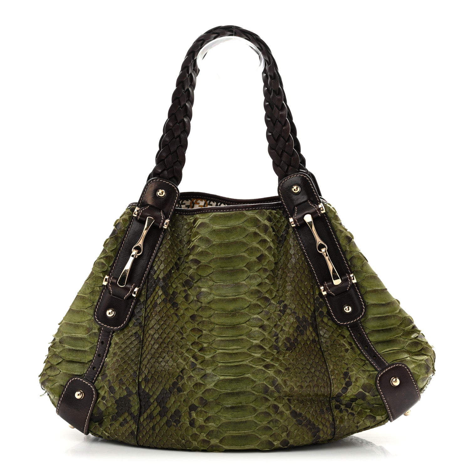 Gucci Snakeskin Medium Pelham Tote Green Brown 1 of 14