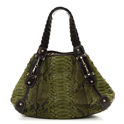 Gucci Snakeskin Medium Pelham Tote Green Brown 1 of 14