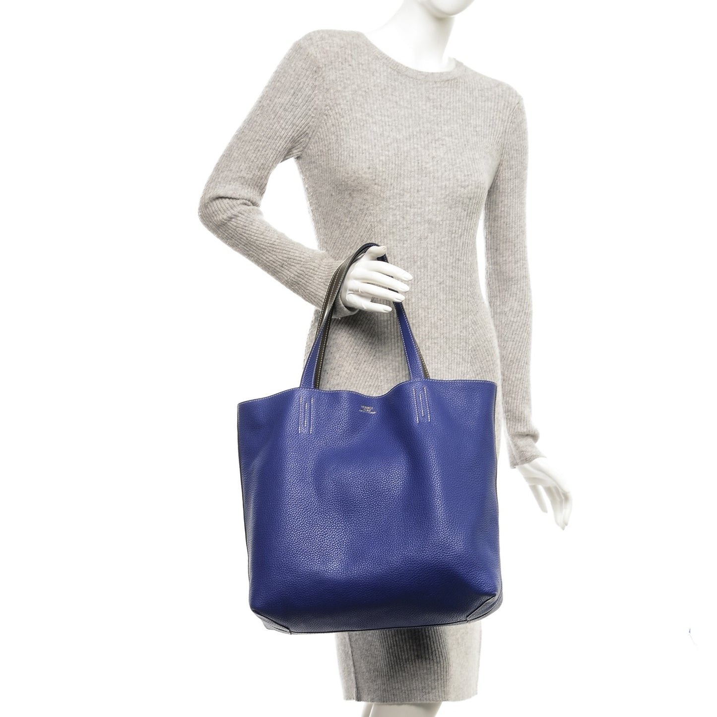 Taurillon Clemence Double Sens 45 Reversible Tote Graphite Bleu Electrique