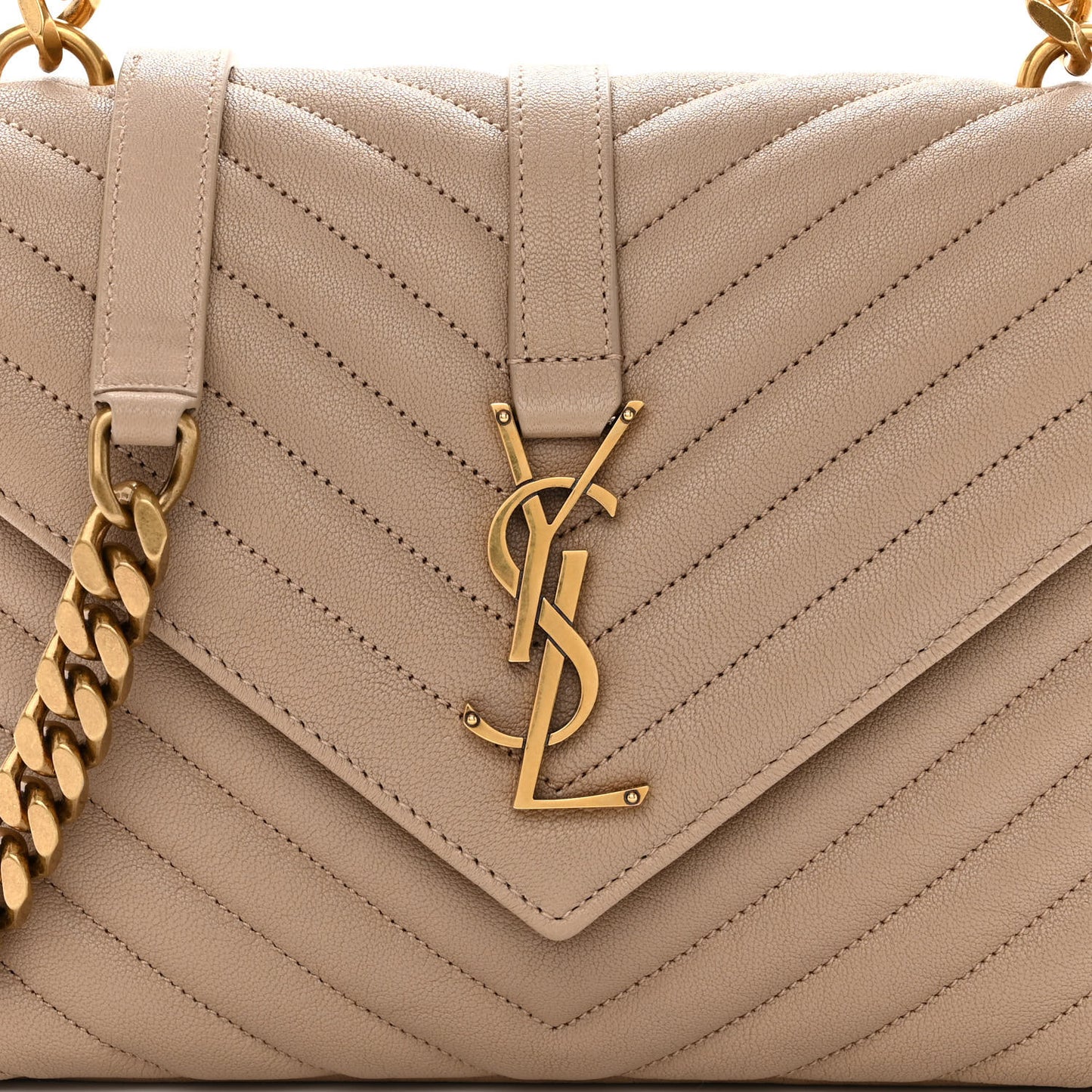 Sheepskin Matelasse Chevron Monogram Medium College Bag Dark Beige