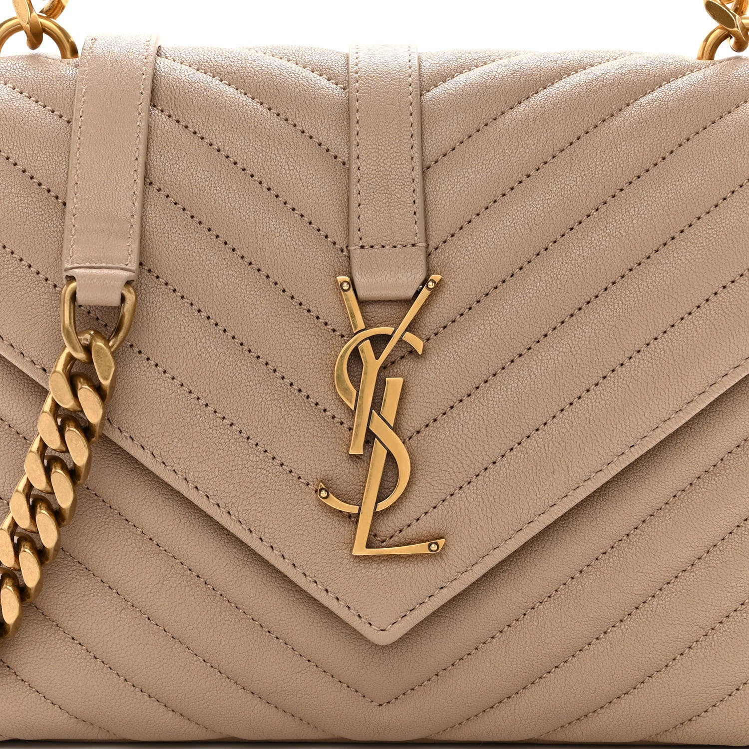 Saint Laurent Sheepskin Matelasse Chevron Monogram Medium College Bag Dark Beige 7 of 9