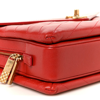 Chanel Lambskin Chevron Stitched Envelope Flap Bag Red 12 of 13