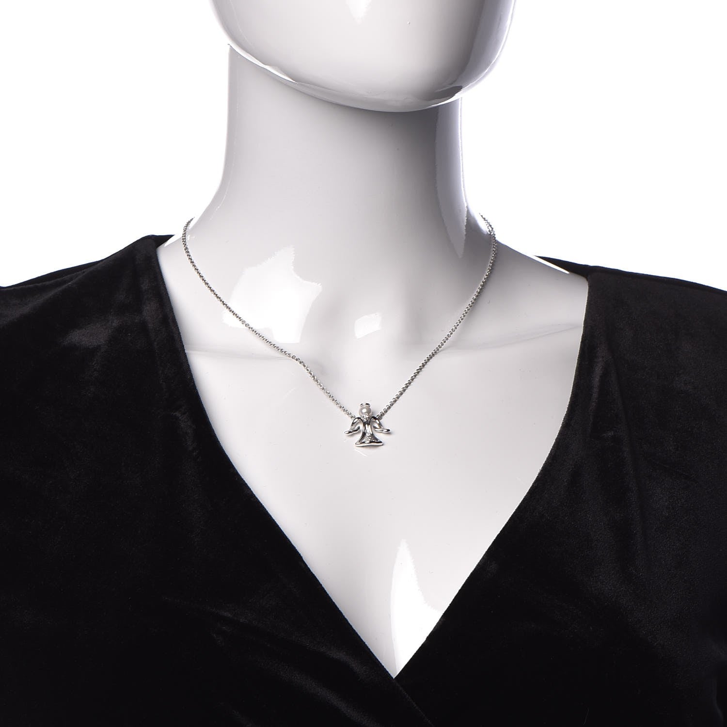Mikimoto 18K White Gold Diamond Akoya Pearl Angel Pendant Necklace 2 of 5