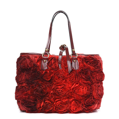 Valentino Garavani Silk Patent Rosier Tote Red 1 of 9
