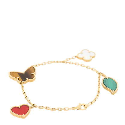 Van Cleef & Arpels 18K Yellow Gold Mother of Pearl Malachite Carnelian Tiger Eye 4 Motifs Lucky Alhambra Bracelet 2 of 4