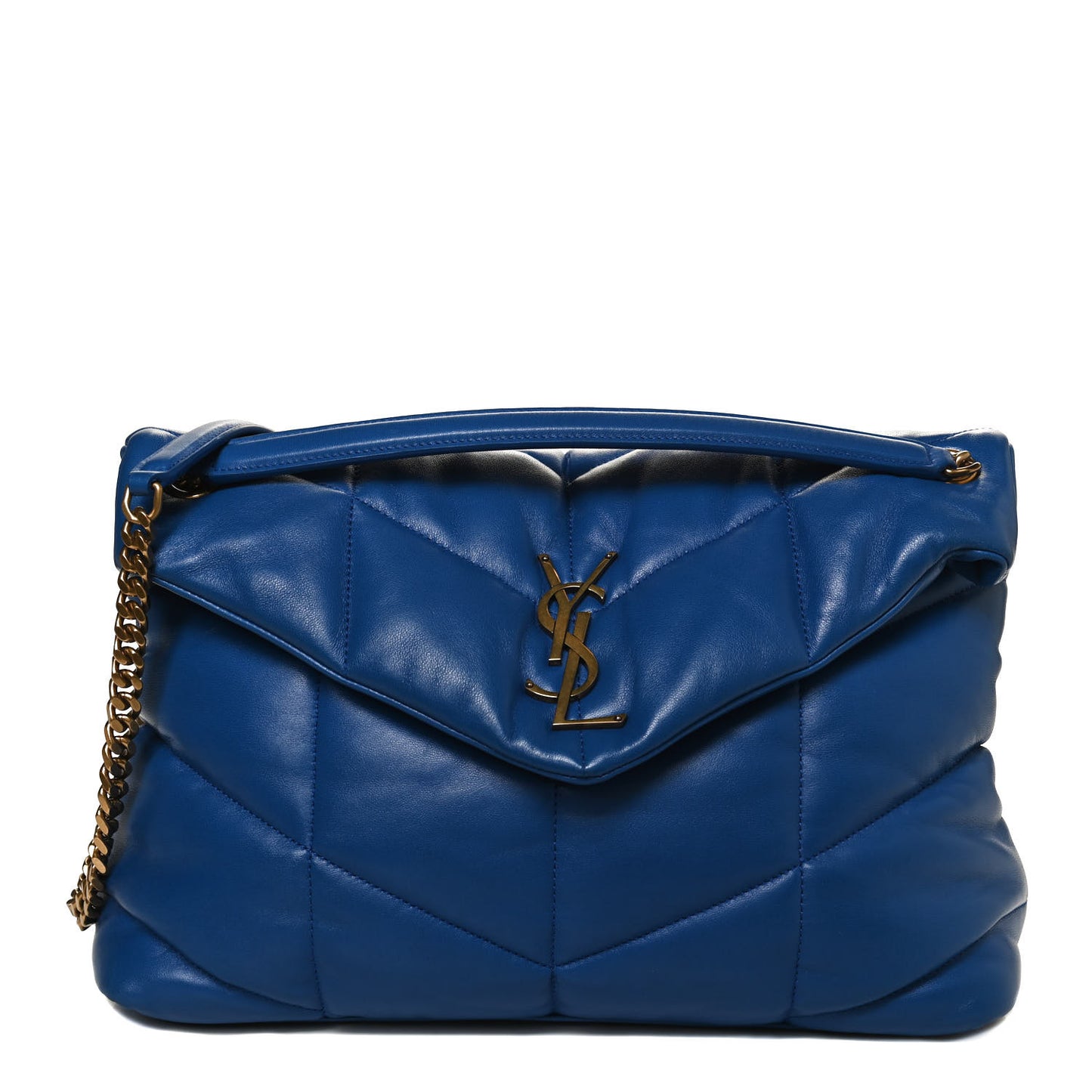 Lambskin Quilted Medium Loulou Puffer Monogram Chain Satchel Majorele Blue