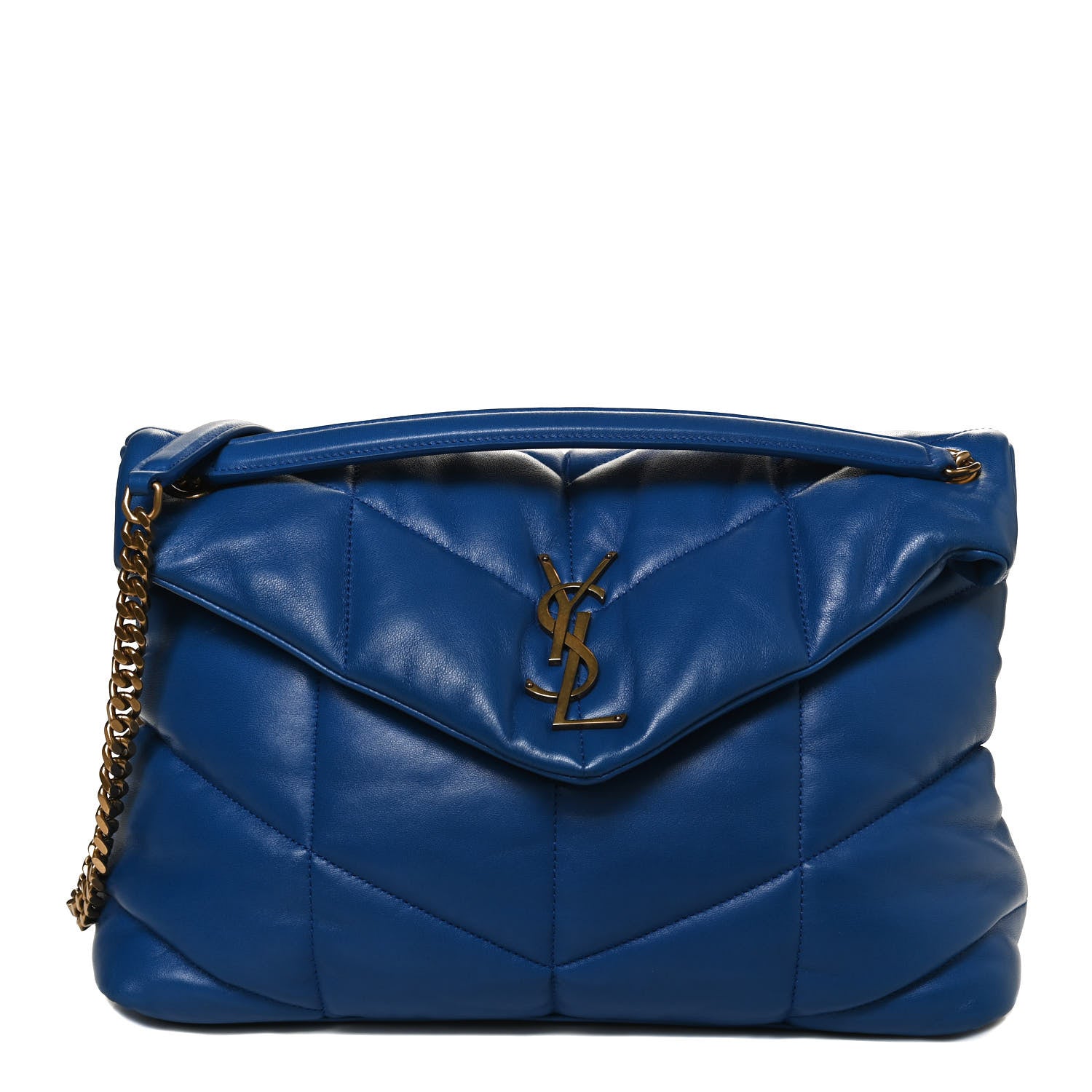 Saint Laurent Lambskin Quilted Medium Loulou Puffer Monogram Chain Satchel Majorele Blue 1 of 14