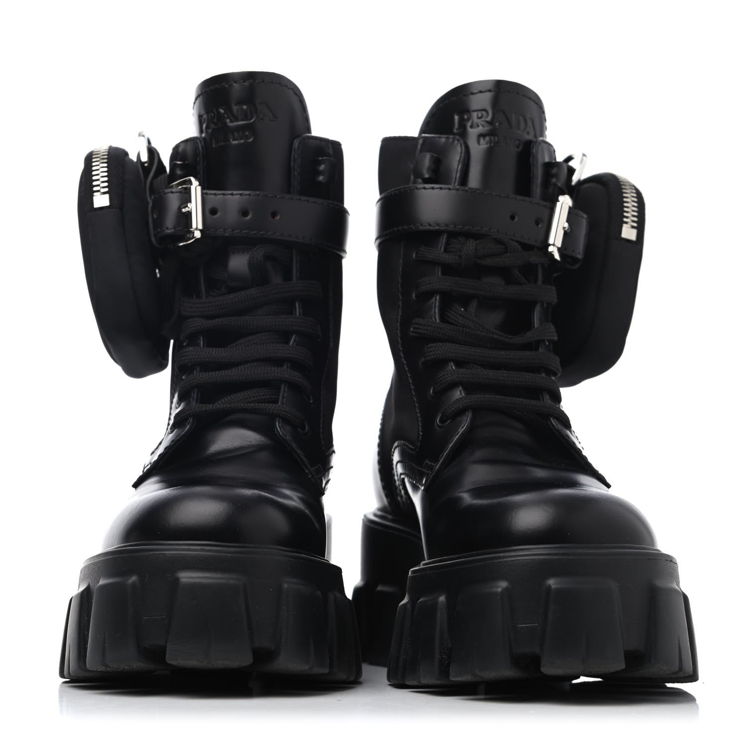 Prada Spazzolato Rois Nylon Metal Triangle Logo Monolith Pouch Pocket 55mm Boots 36 Black 2 of 4