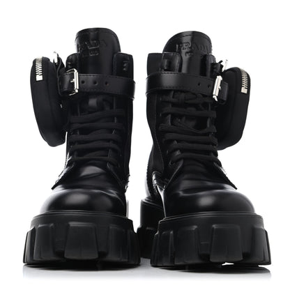 Prada Spazzolato Rois Nylon Metal Triangle Logo Monolith Pouch Pocket 55mm Boots 36 Black 2 of 4