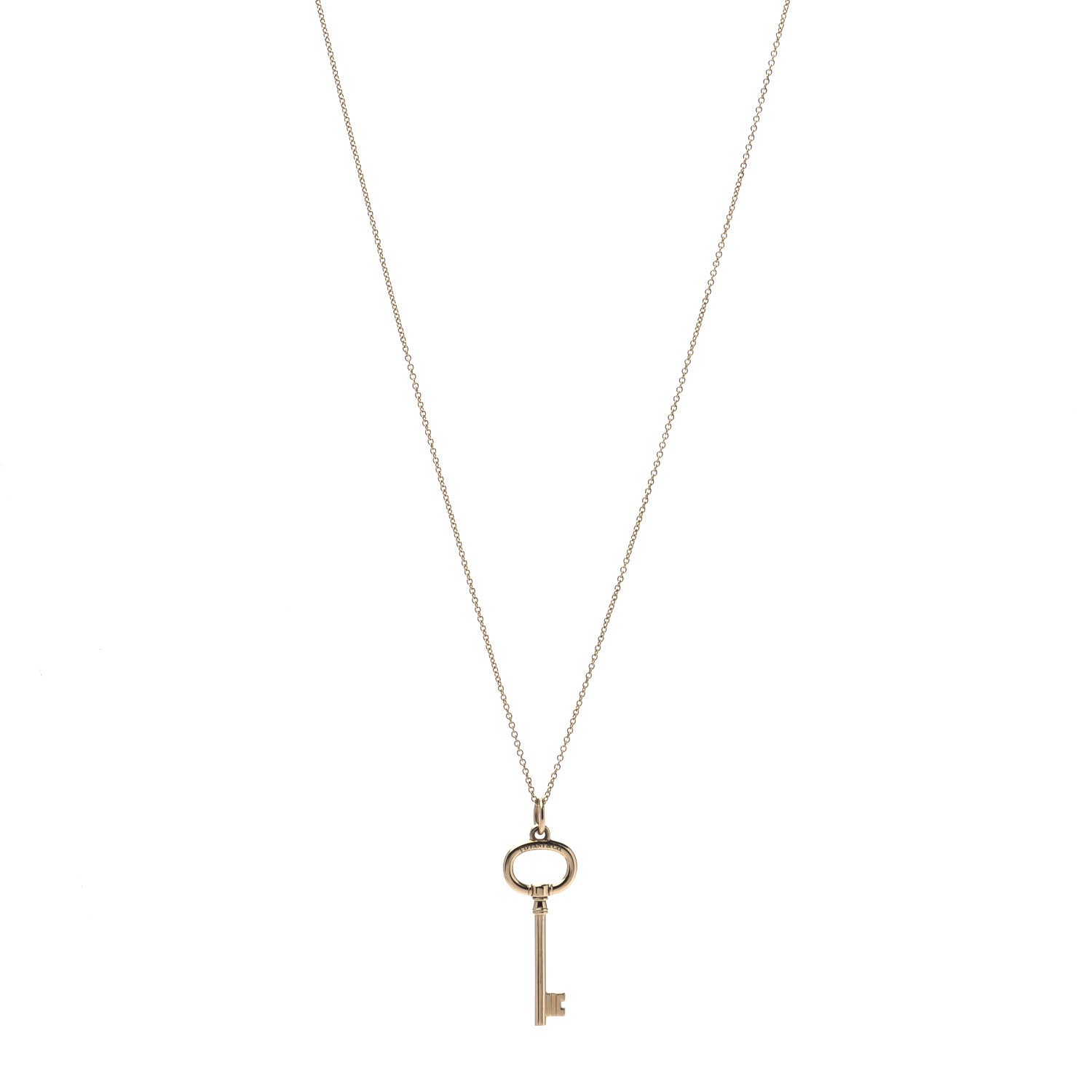 Tiffany 18K Yellow Gold Small Oval Key Pendant Necklace 1 of 7