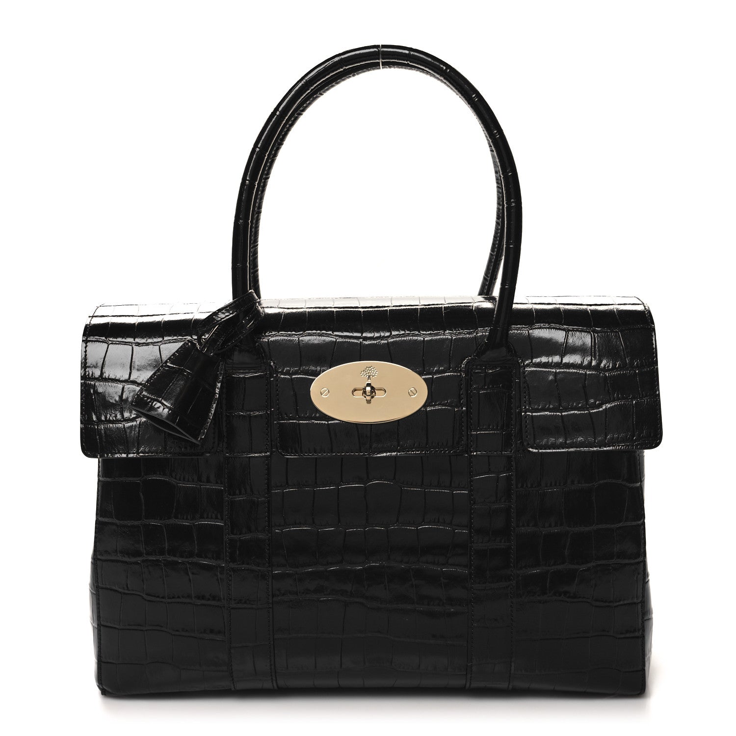 Mulberry Shiny Calfskin Crocodile Print Small Bayswater Satchel Black 1 of 9