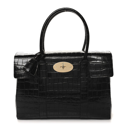 Mulberry Shiny Calfskin Crocodile Print Small Bayswater Satchel Black 1 of 9