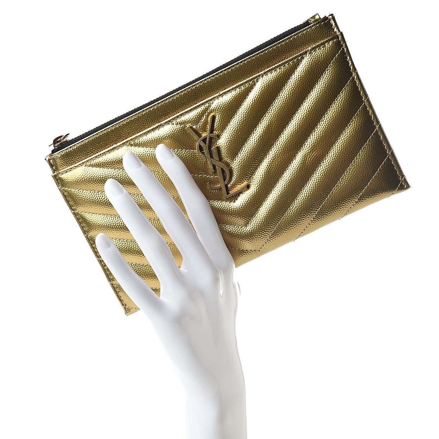Iridescent Grain De Poudre Matelasse Chevron Monogram Bill Pouch Gold