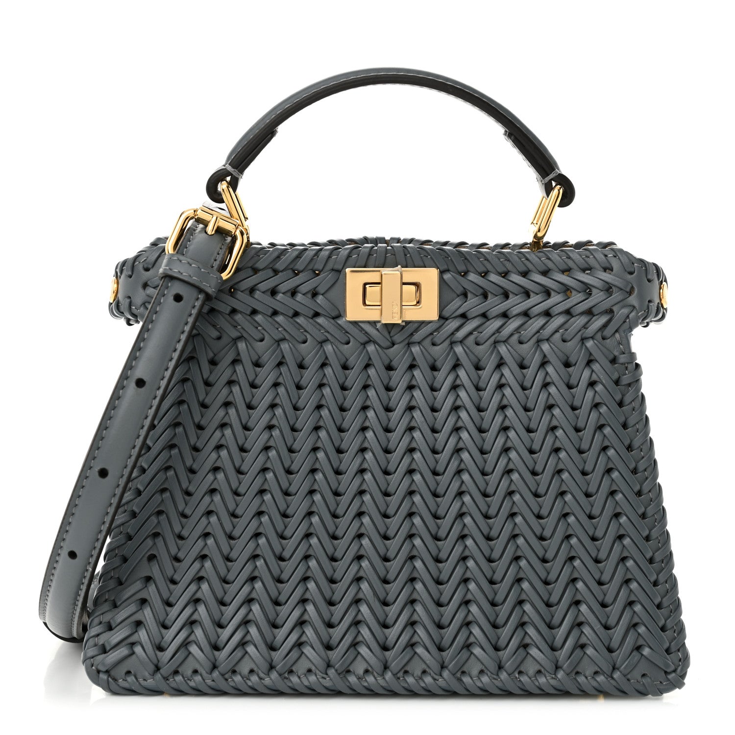 Fendi Vitello King Shiny Nappa Intreccio Petite Peekaboo I SEE U Satchel Tempesta 1 of 11
