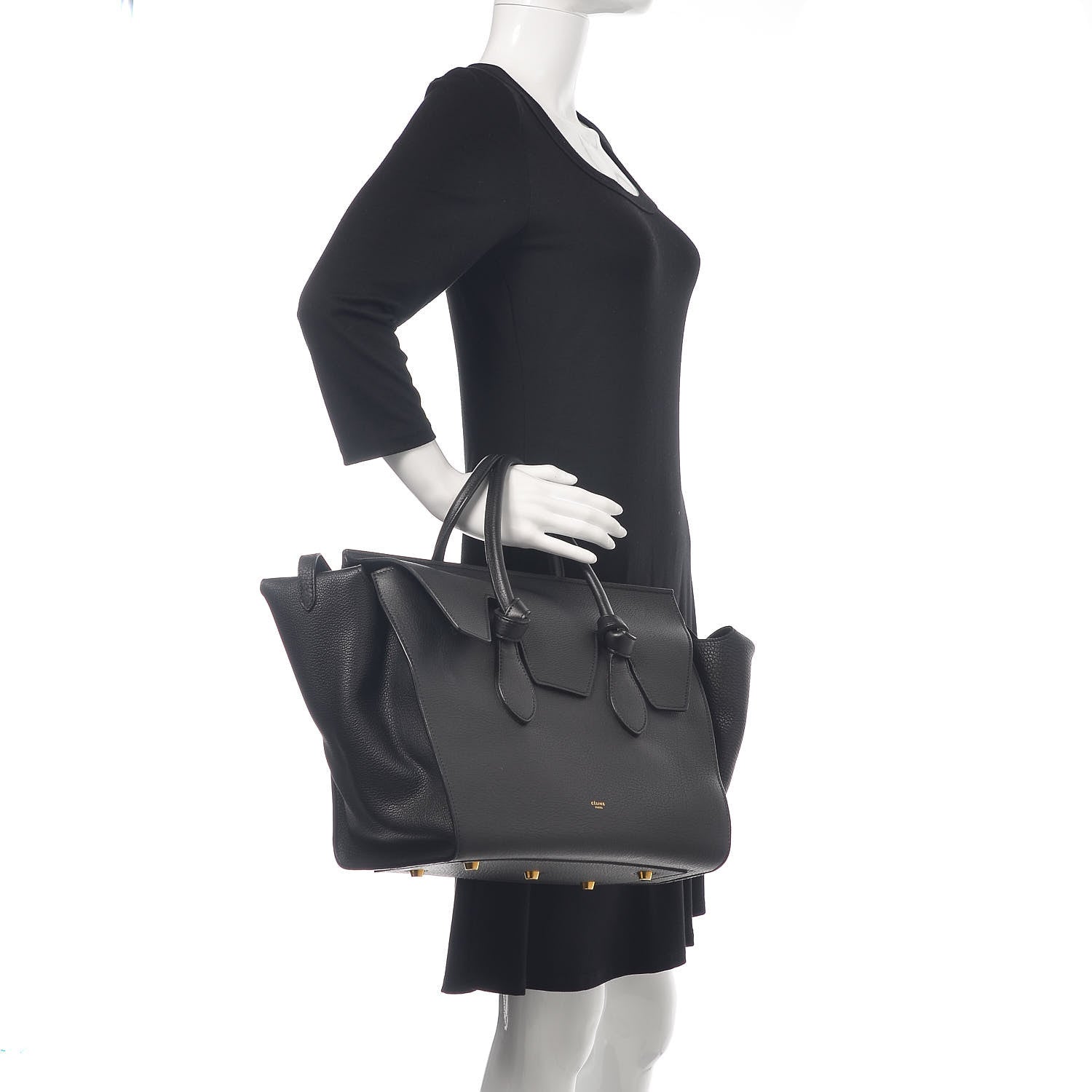 Celine Crisped Calfskin Medium Tie Knot Tote Black 2 of 17