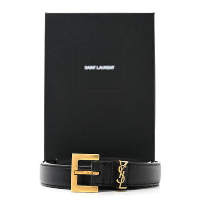 Saint Laurent Calfskin Monogram Narrow Square Buckle Belt 75 30 Black 7 of 7